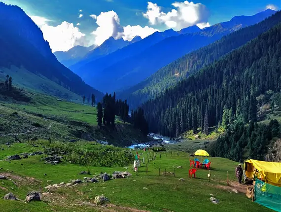 Green meadows and mountains in Gulmarg, Kashmir